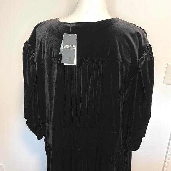 Lauren Ralph Lauren Plus Size Velvet Puff Sleeve Midi Dress In Black Size 3X New - Picture 11 of 15